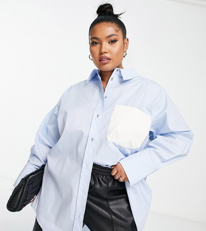 River Island Plus Oversized Shirt In Light Blue