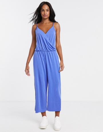 Monki Lina Wrap Strappy Jumpsuit In Blue-blues