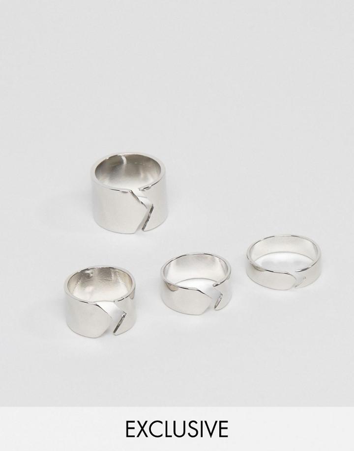 Designb London Split Band Rings In 4 Pack - Silver