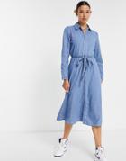 Only Midi Denim Shirt Dress With Shoulder Detail-blues