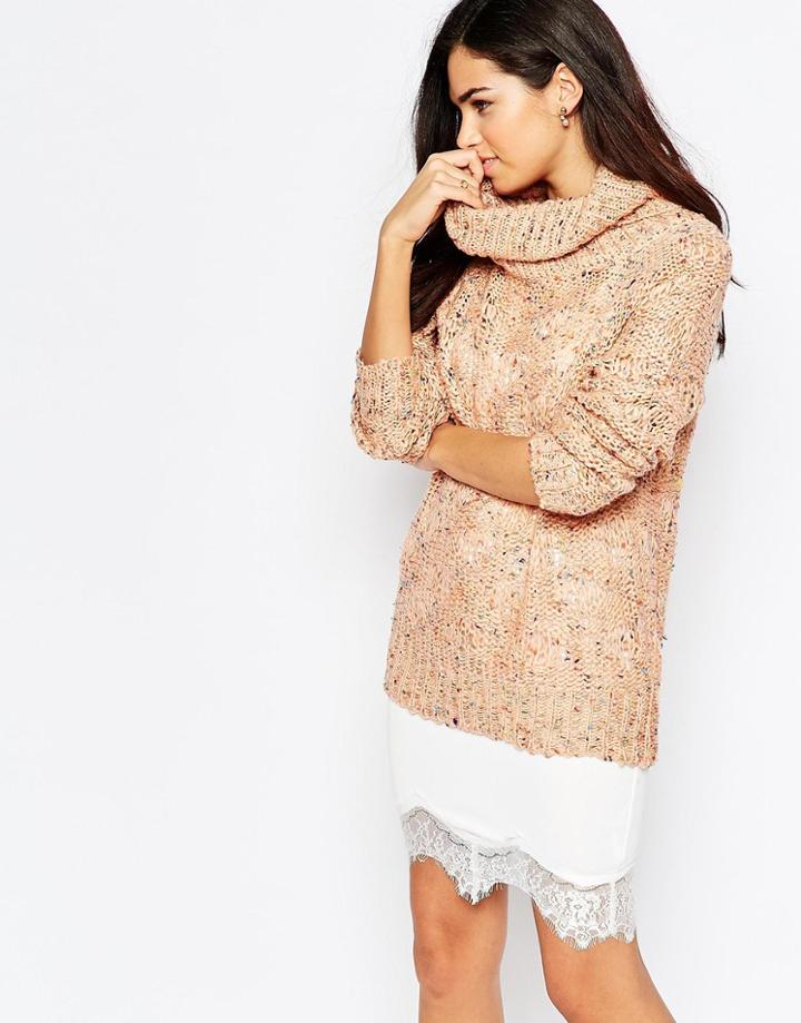 Ax Paris Speckle Turtleneck Sweater - Salmon