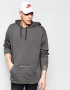 Asos Oversized Longline Hoodie With Zip Pocket & Drawstring - Gray