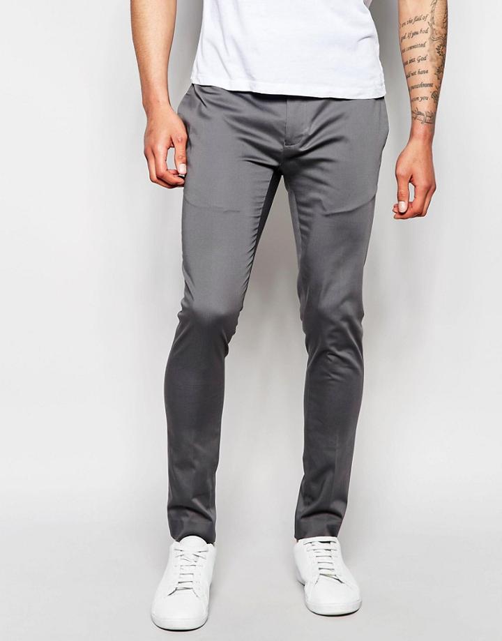 Asos Super Skinny Trousers In Grey Cotton Sateen - Gray
