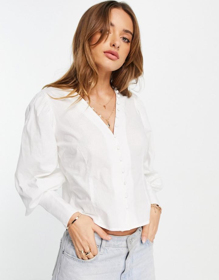 Vero Moda Button Detail Puff Sleeve Blouse In White