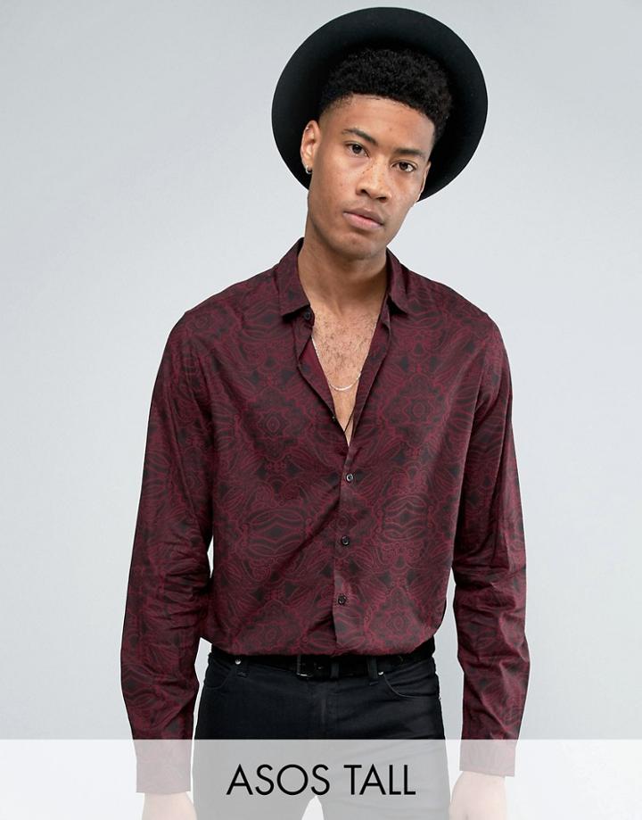 Asos Tall Regular Fit Viscose Shirt With Paisley Print - Black