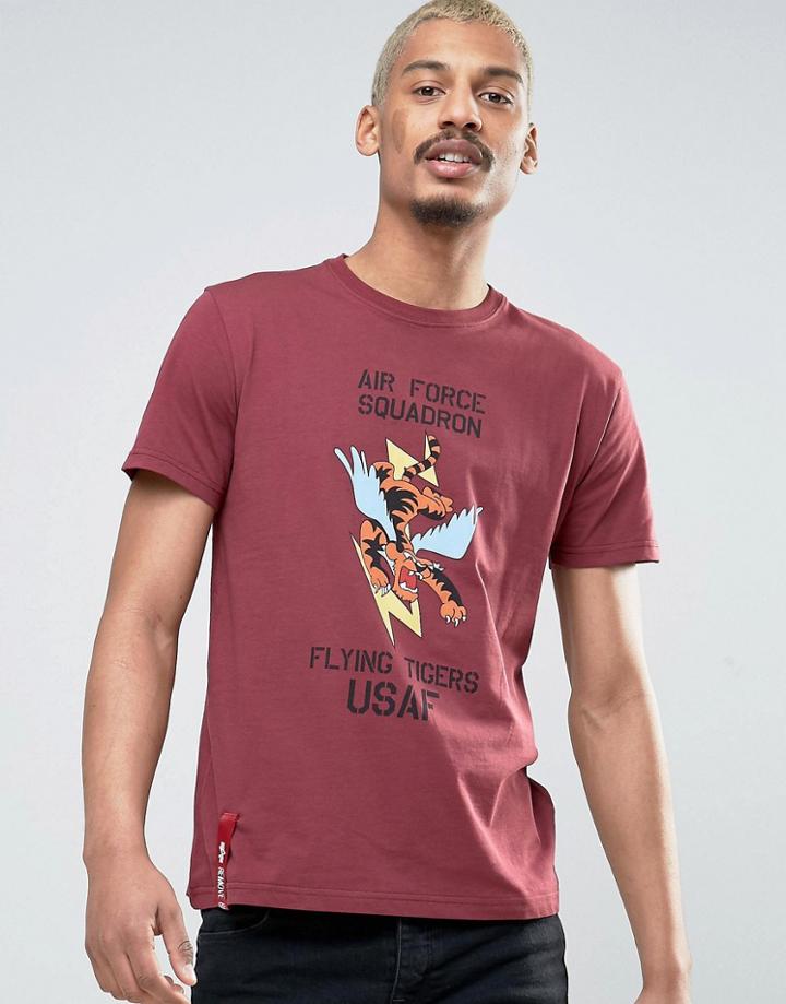 Alpha Industries T-shirt Flying Tiger Regular Fit In Burgundy - Red