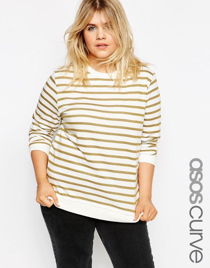 Asos Curve Ultimate Boyfriend Sweat Top In Stripe - Multi