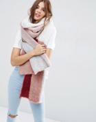 Asos Oversized Fluffy Scarf In Color Block - Beige