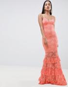 Asos Design Lace Tiered Maxi Dress - Orange