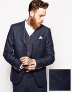 Asos Slim Fit Suit Jacket In Herringbone - Navy