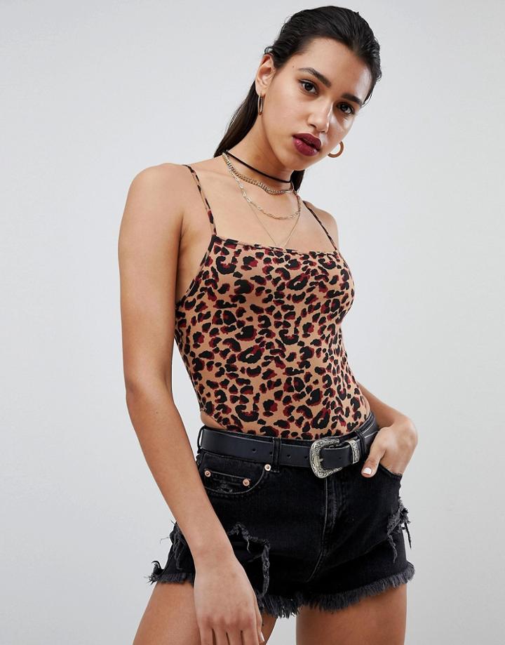 Motel Cami Body High Leg In Leopard - Brown