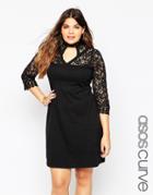 Asos Curve Skater Dress With Mixed Lace - Black $20.50