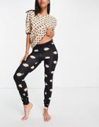 Lindex Exclusive Cotton Polka Dot Print T-shirt And Legging In Black And Beige - Black