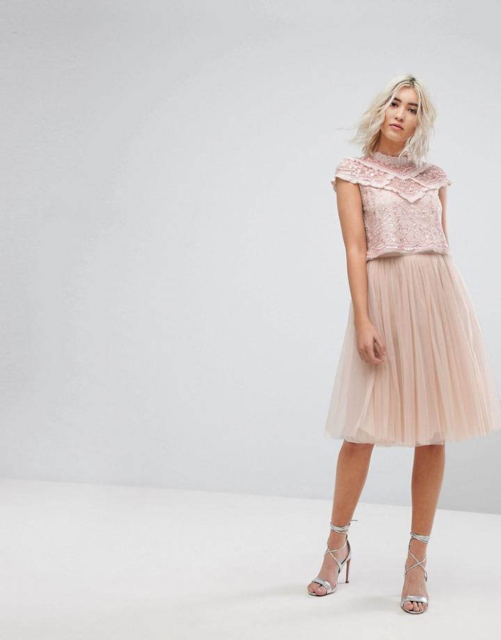 Needle & Thread Midi Tulle Skirt - Pink