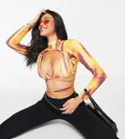Asyou Set Wrap Detail Top In Tiger Print-orange