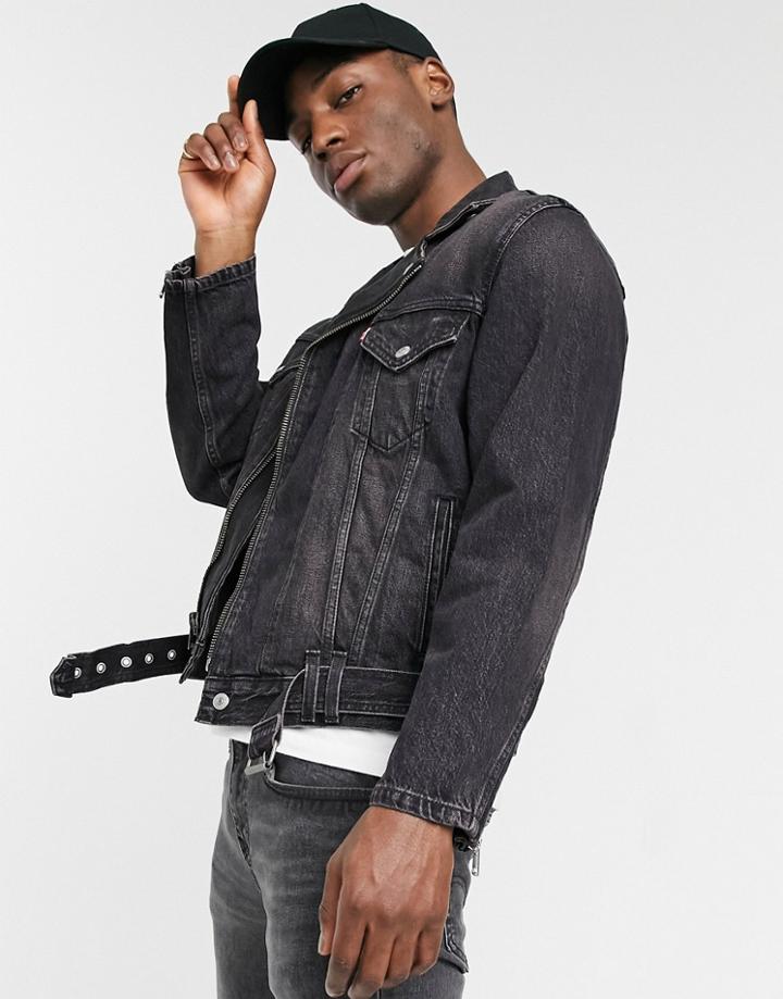 Levi's Moto Relaxed Fit Denim Trucker Jacket In Rider Dark Gray Wash-grey