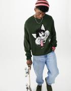 Crooked Tongues Oversized Sweater With Jacquard Pattern In Khaki-black