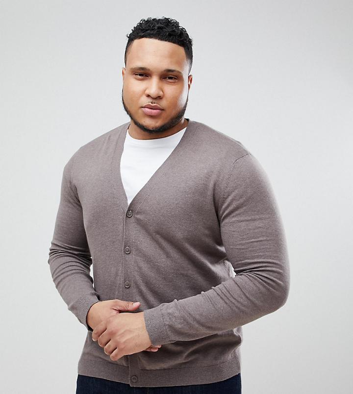 Asos Plus Cotton Cardigan In Brown - Green