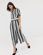 Asos Design Tea Jumpsuit With Balloon Sleeve In Stripe - Multi