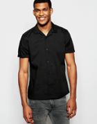 Asos Crinkle Shirt With Revere Collar In Short Sleeve - Black