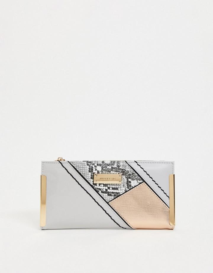 River Island Patchwork Snake Foldover Wallet In Gray-grey