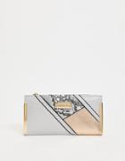 River Island Patchwork Snake Foldover Wallet In Gray-grey