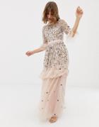 Needle & Thread Embroidered Tulle Gown In Rose - Pink