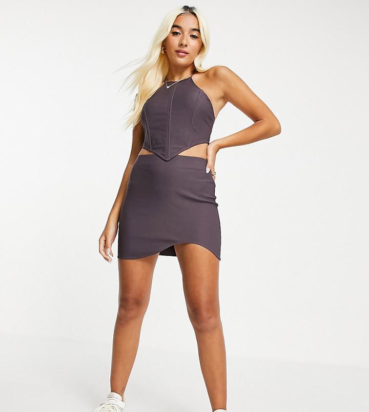 Collusion Bengaline Curved Hem Mini Skirt In Brown