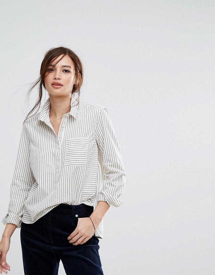 People Tree Hand Woven Pin Stripe Pannelled Shirt - Cream