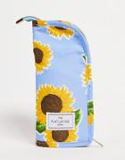 The Flat Lay Co. Brush Holder In Blue Sunflowers Print And Yellow Gingham-multi