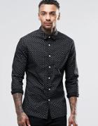 Asos Skinny Shirt In Navy With Circle Print In Long Sleeve - Navy