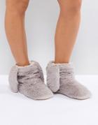 New Look Faux Fur & Pom Slipper Boot - Gray