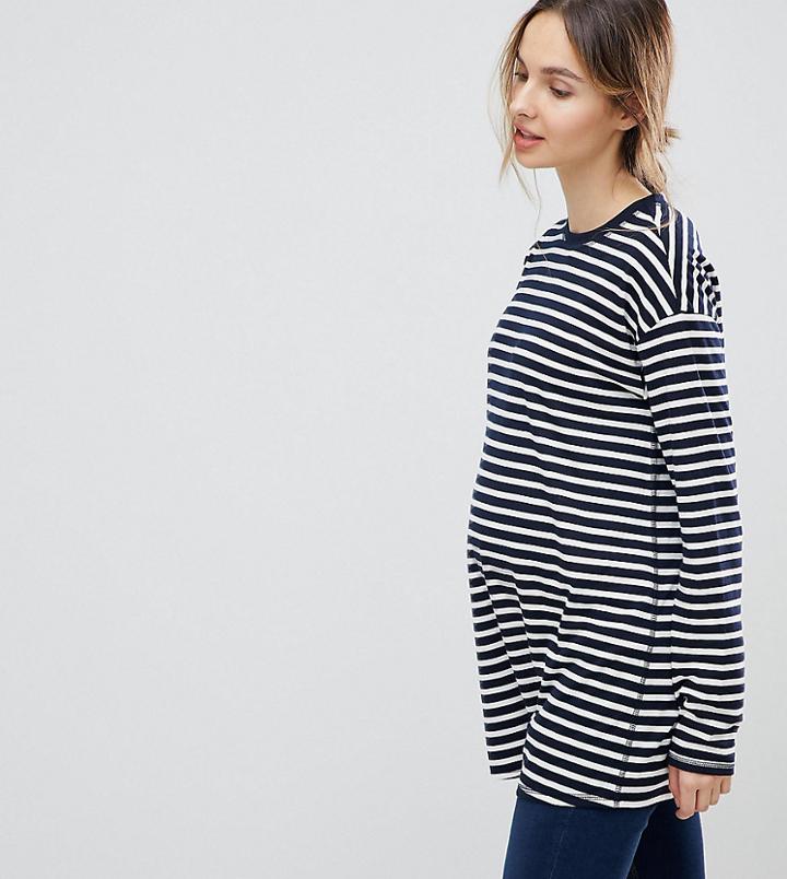 Asos Design Maternity Long Sleeve Oversized T-shirt In Stripe - Multi
