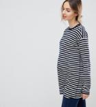 Asos Design Maternity Long Sleeve Oversized T-shirt In Stripe - Multi