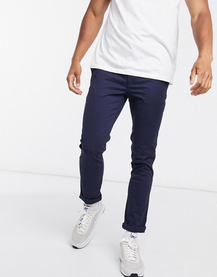 Topman Organic Cotton Blend Slim Chinos In Navy-blues