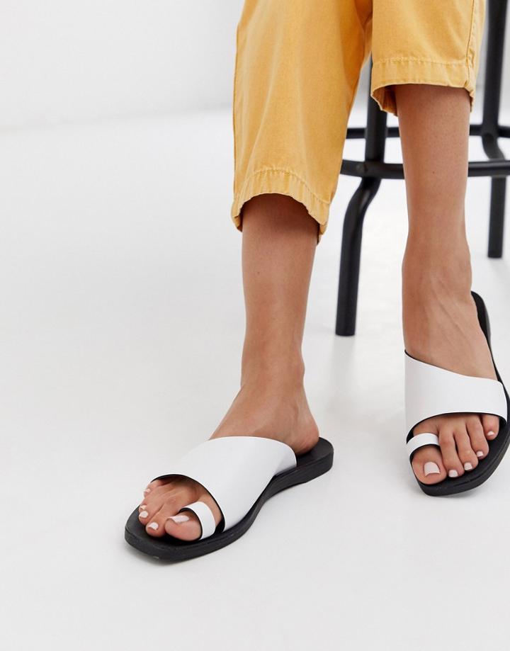 Pieces Leather Sandals-white