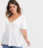 Asos Design Curve Oversized V Front And V Back T-shirt In White