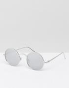Asos Round Sunglasses In Silver With Silver Mirror Lens - Silver