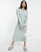 Weekday Riana Ecovero Knitted Zip Front Dress With In Gray-blue