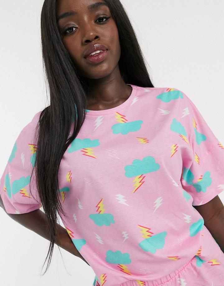 Asos Design Mix & Match Jersey Lightning Bolt Tee-pink