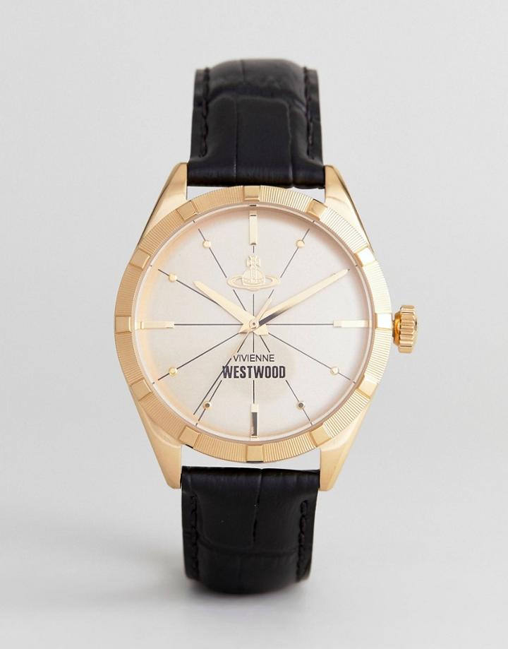 Vivienne Westwood Vv195gdbk Conduit Leather Watch In Black - Black