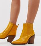 Asos Design Wide Fit Elliot Western Boots In Mustard Croc-yellow