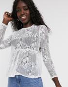 Miss Selfridge Lace Smock Top In Cream-white