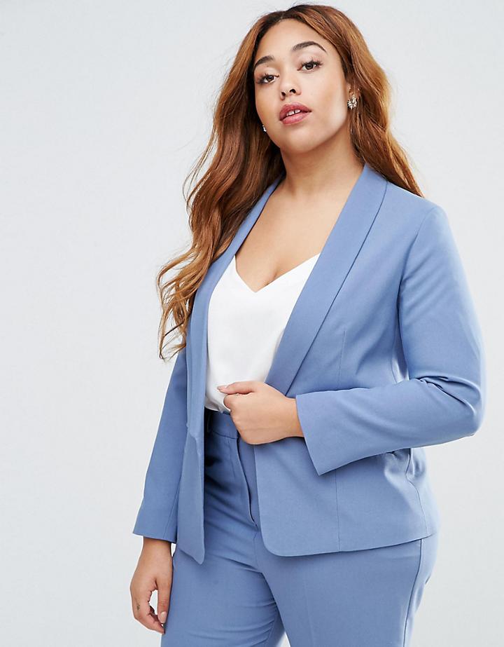 Asos Curve Blazer In Crepe With Slim Lapel - Gray