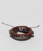 Asos Leather And Beaded Bracelet Pack In Brown & Blue - Brown