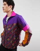 Asos Design Festival Windbreaker Track Jacket In Purple Print - Purple