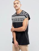 Asos Oversize T-shirt With Monochrome Geo-tribal Yoke - Black