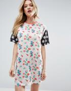 Asos Floral Mix Print T-shirt Dress - Multi