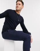 Gianni Feraud Premium Muscle Fit Stretch Crew Neck Fine Gauge Sweater-navy