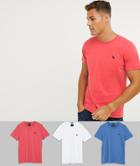 Abercrombie & Fitch 3 Pack Crew Neck T-shirt Slim Fit Moose Logo In Red/white & Blue - Multi